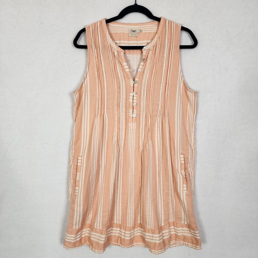 Faherty Isha Dream Organic 100% Cotton Dress Beachy Coastal Pockets Orange Sz L